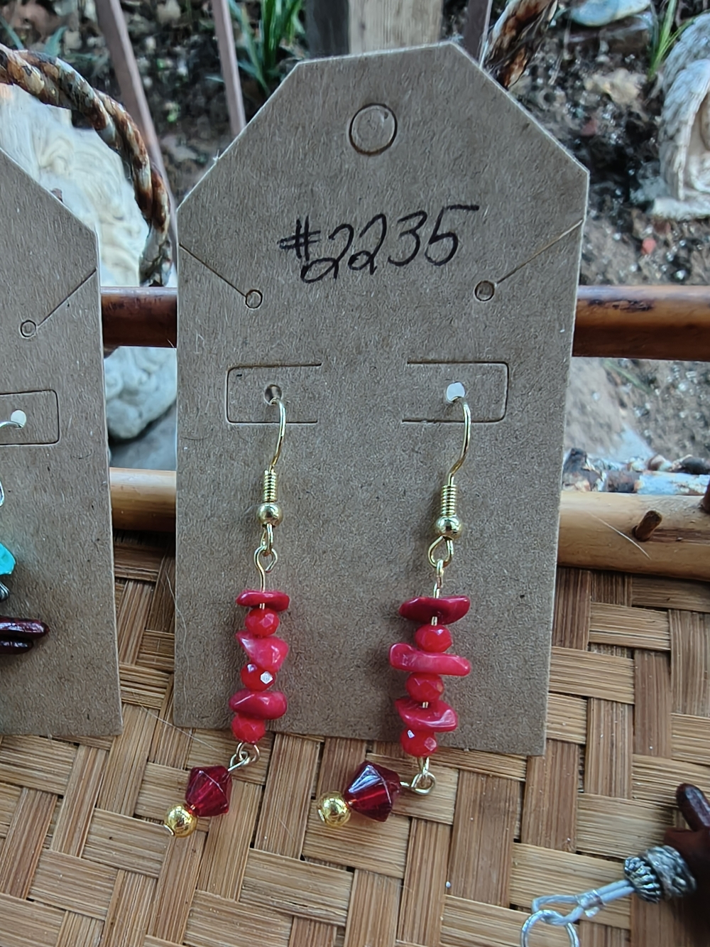 Gold-Tone Red Chip Dangle Earrings